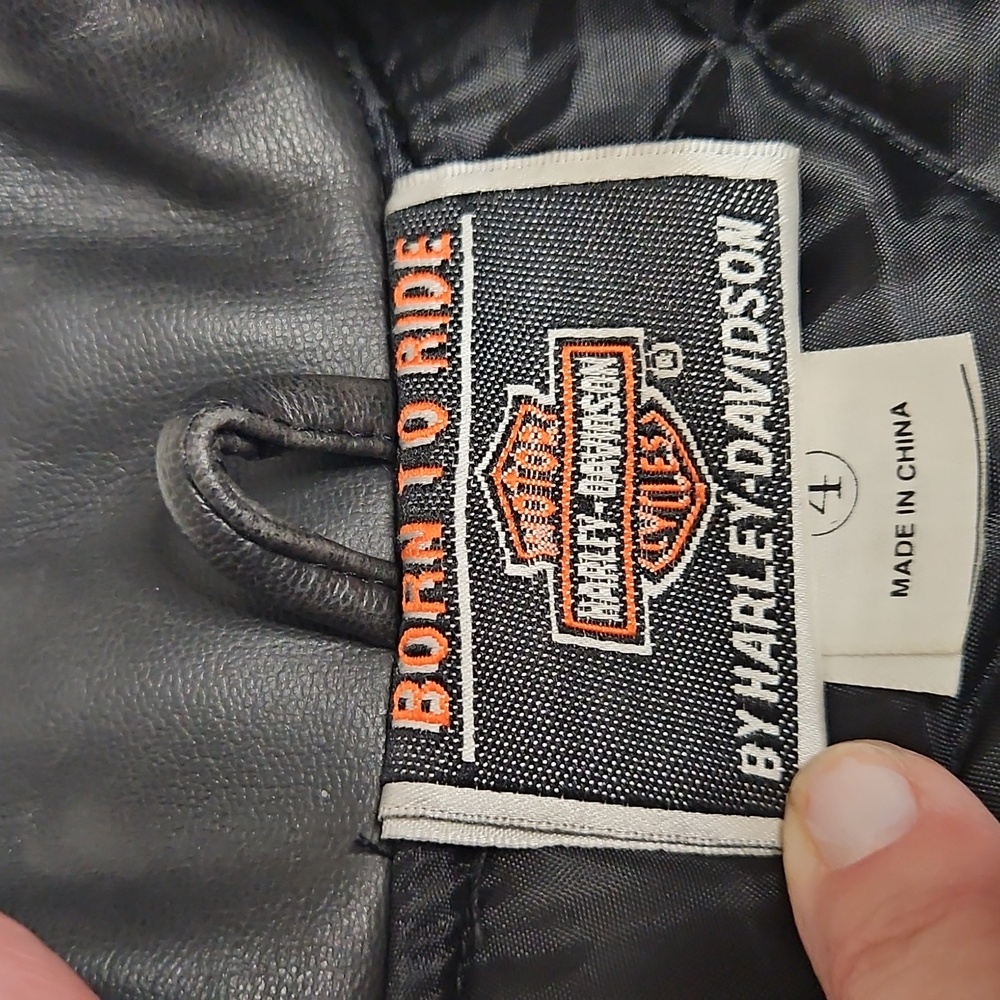 Harley Davidson Kids Black Faux Leather Jacket, Quilted Inside. Size 4 - Picture 7 of 16